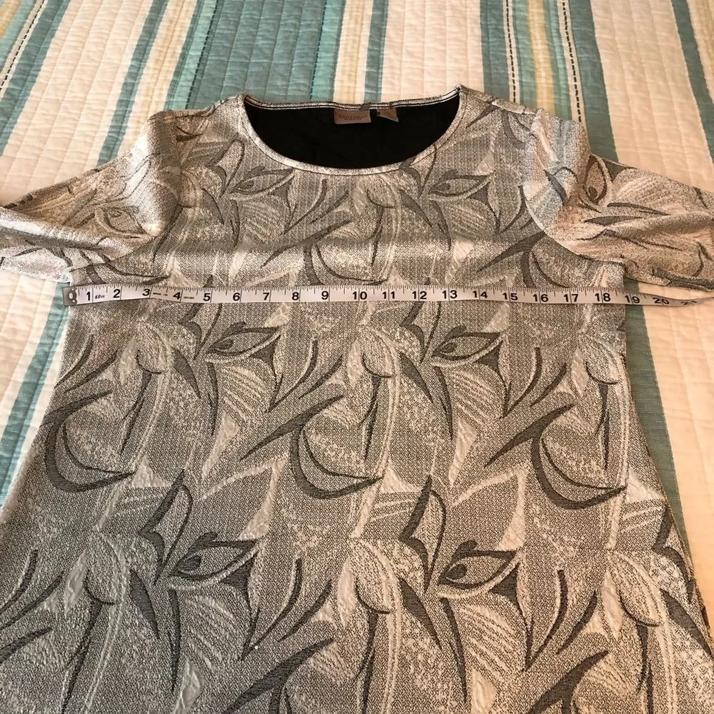 Chico’s Easywear Women’s Silver Floral PrintScoop Neck Blouse Top Shirt Sz S (0)